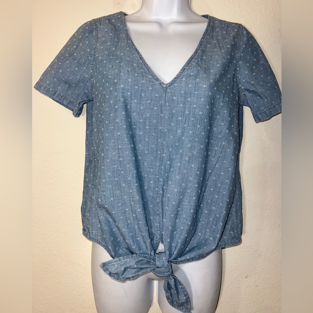 Madewell Blue Tie-Front Blouse